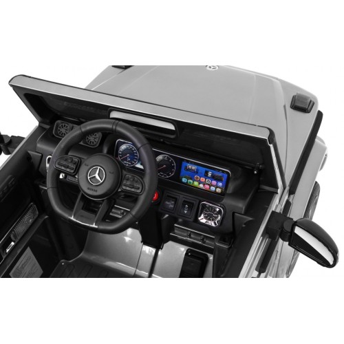 Dětský lak Mercedes AMG G63 stříbrný + dálkové ovládání + MP3 LED + pomalý start + EVA + řemeny