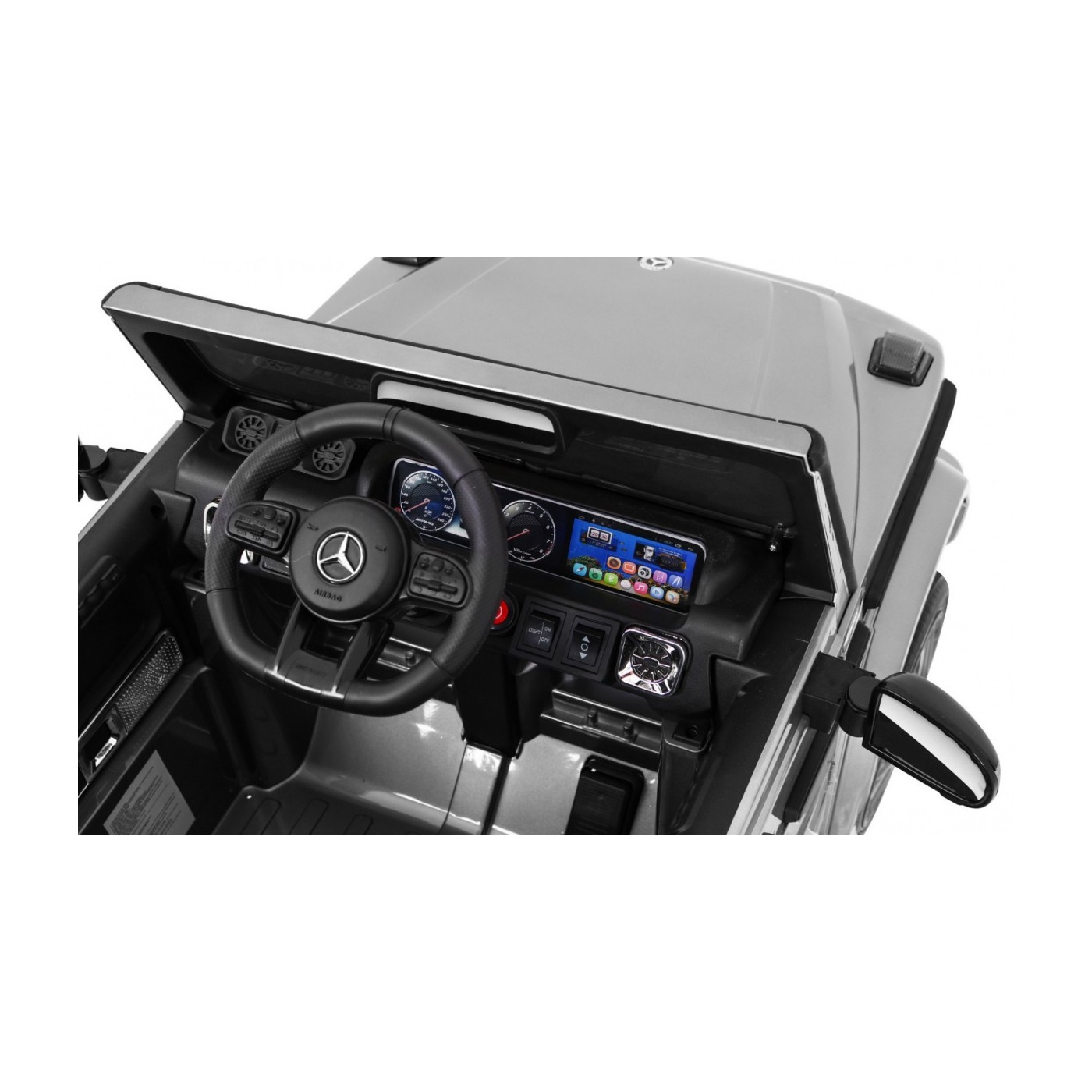 Dětský lak Mercedes AMG G63 stříbrný + dálkové ovládání + MP3 LED + pomalý start + EVA + řemeny