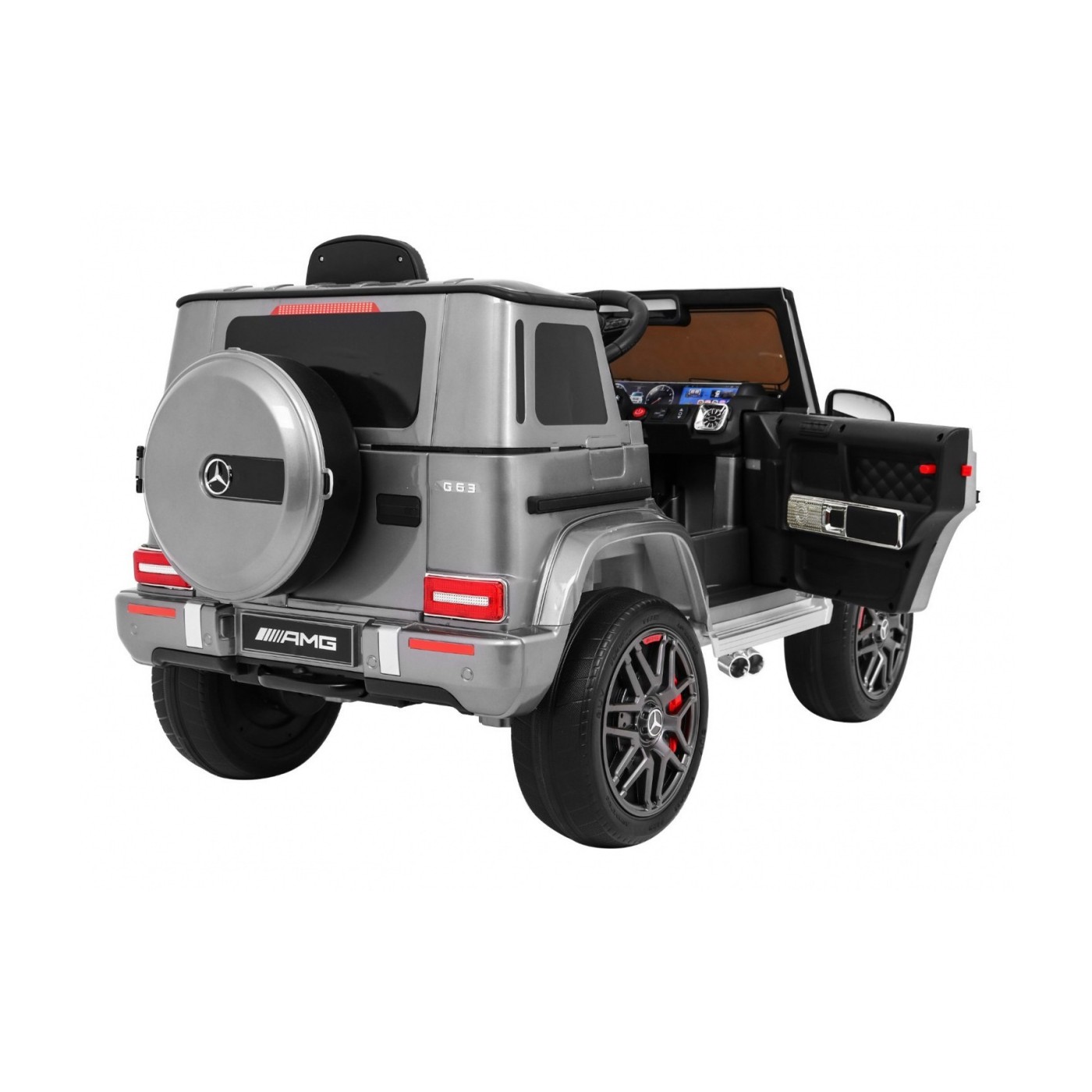 Dětský lak Mercedes AMG G63 stříbrný + dálkové ovládání + MP3 LED + pomalý start + EVA + řemeny