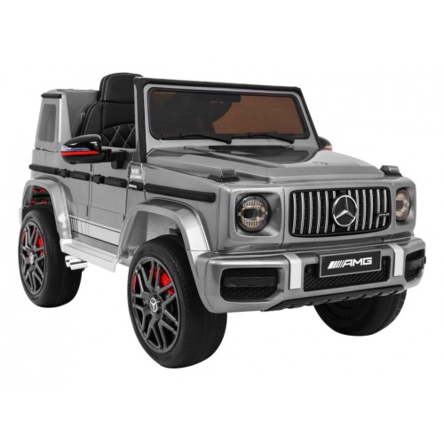 Dětský lak Mercedes AMG G63 stříbrný + dálkové ovládání + MP3 LED + pomalý start + EVA + řemeny