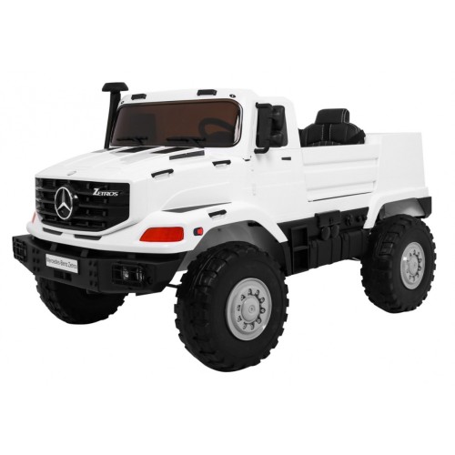 Bílé dětské bateriové auto Mercedes-Benz Zetros + 2místné + zavazadlový prostor + dálkové ovládání