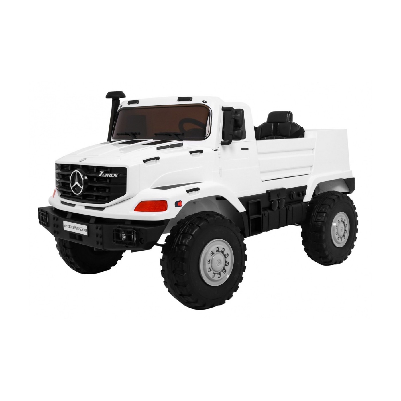 Bílé dětské bateriové auto Mercedes-Benz Zetros + 2místné + zavazadlový prostor + dálkové ovládání