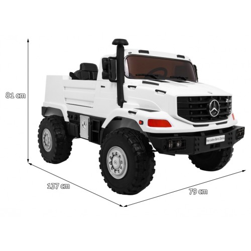 Bílé dětské bateriové auto Mercedes-Benz Zetros + 2místné + zavazadlový prostor + dálkové ovládání