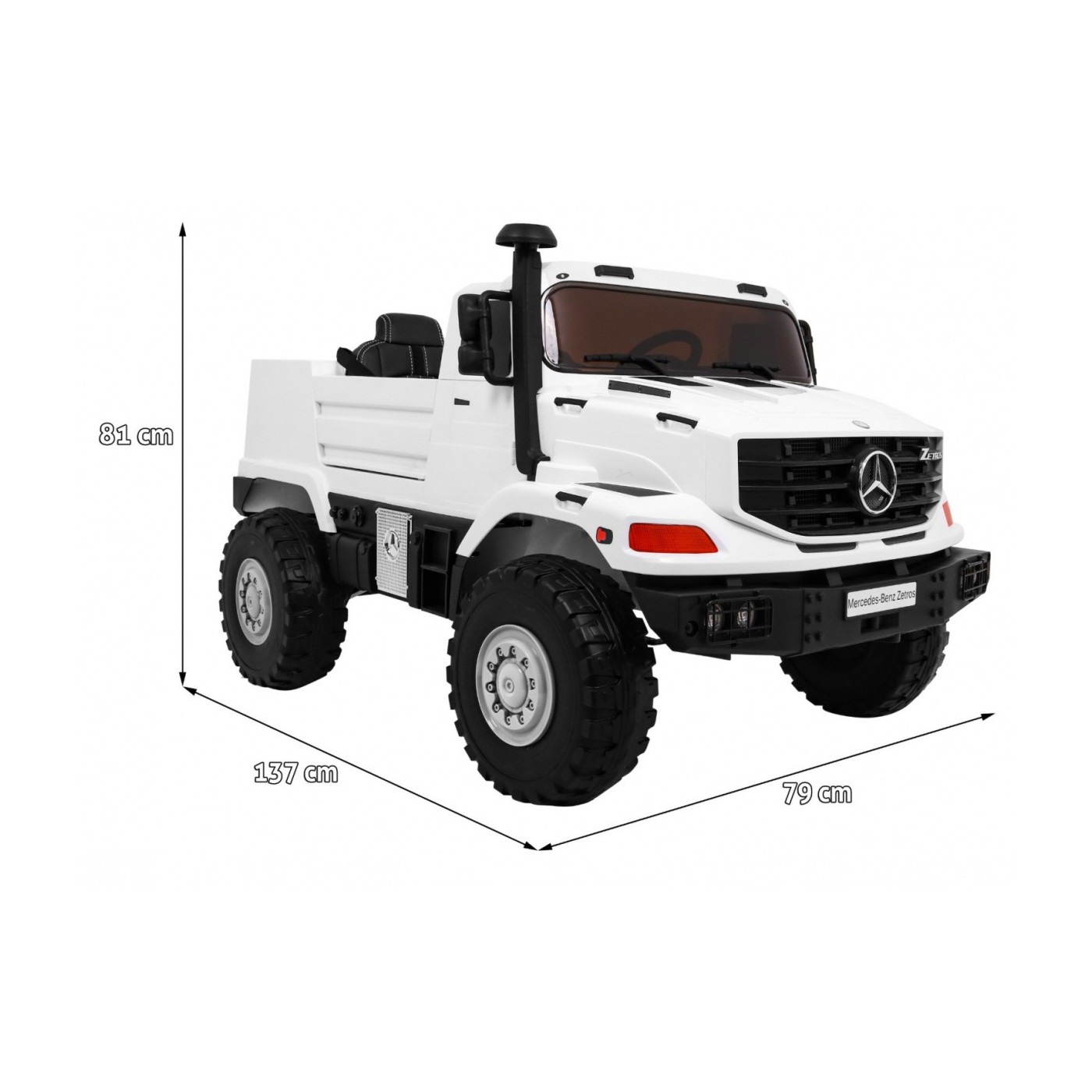 Bílé dětské bateriové auto Mercedes-Benz Zetros + 2místné + zavazadlový prostor + dálkové ovládání