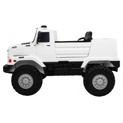 Bílé dětské bateriové auto Mercedes-Benz Zetros + 2místné + zavazadlový prostor + dálkové ovládání