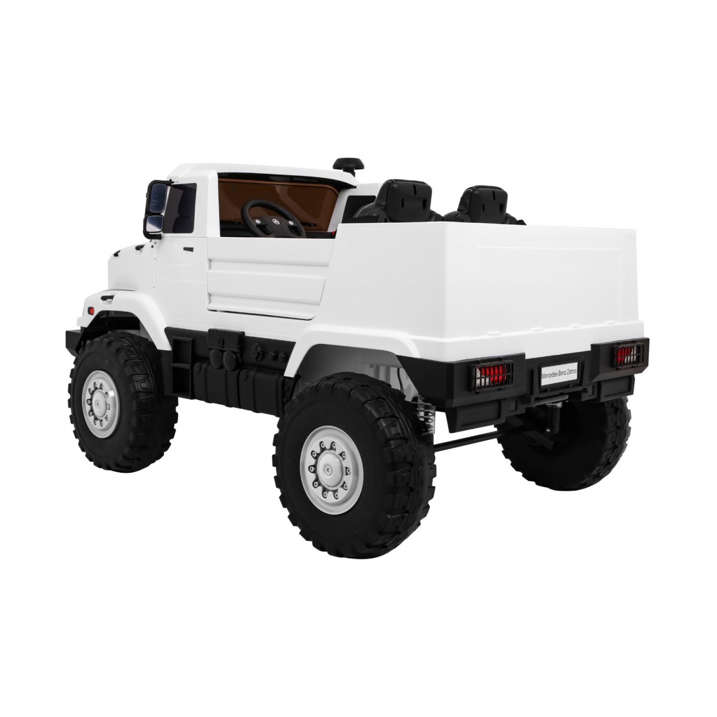 Bílé dětské bateriové auto Mercedes-Benz Zetros + 2místné + zavazadlový prostor + dálkové ovládání