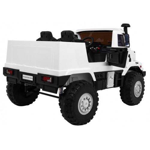 Bílé dětské bateriové auto Mercedes-Benz Zetros + 2místné + zavazadlový prostor + dálkové ovládání