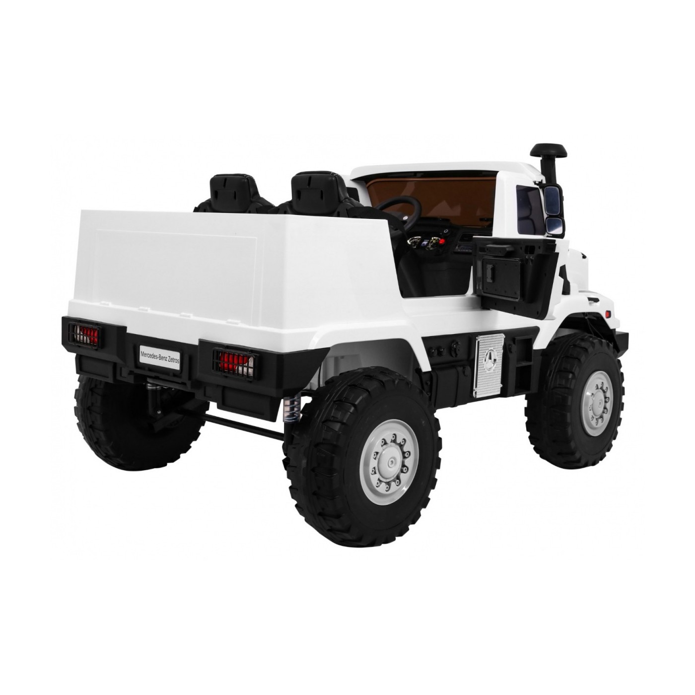 Bílé dětské bateriové auto Mercedes-Benz Zetros + 2místné + zavazadlový prostor + dálkové ovládání
