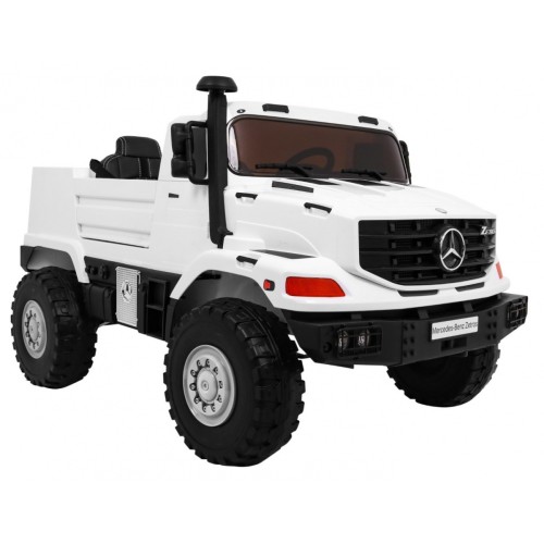 Bílé dětské bateriové auto Mercedes-Benz Zetros + 2místné + zavazadlový prostor + dálkové ovládání