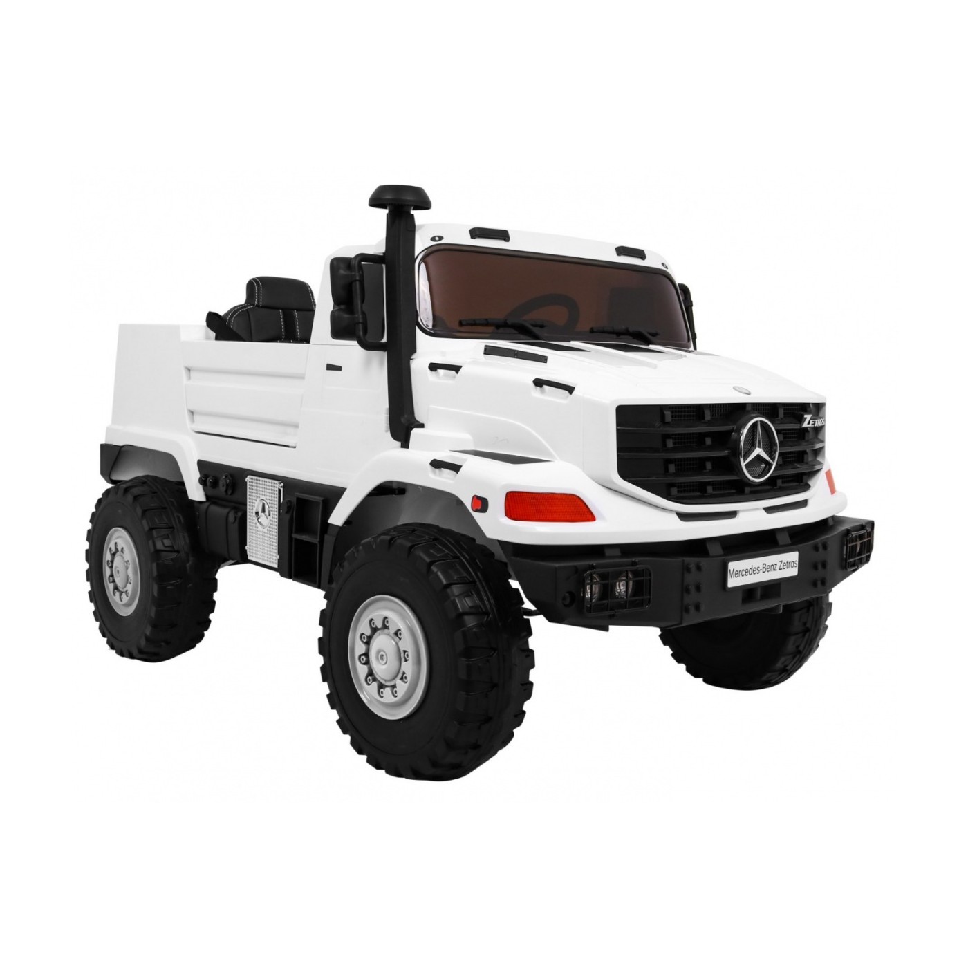 Bílé dětské bateriové auto Mercedes-Benz Zetros + 2místné + zavazadlový prostor + dálkové ovládání