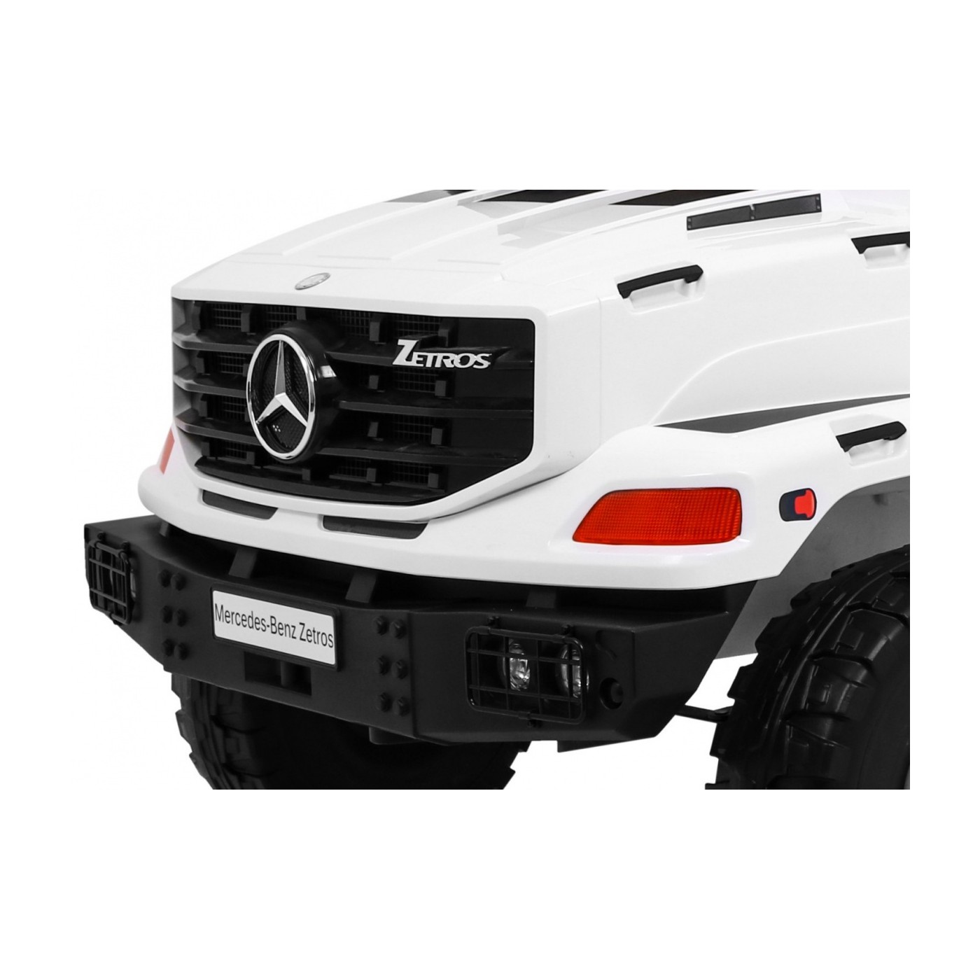 Bílé dětské bateriové auto Mercedes-Benz Zetros + 2místné + zavazadlový prostor + dálkové ovládání