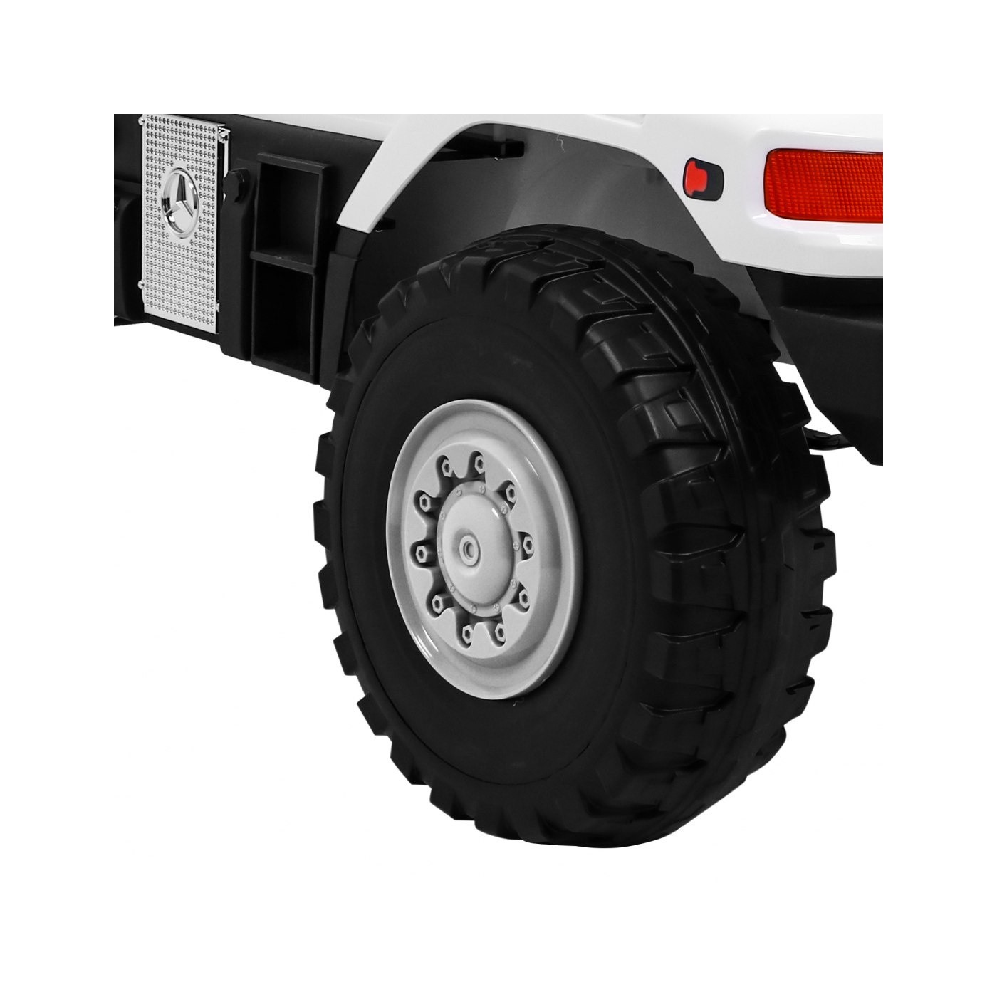 Bílé dětské bateriové auto Mercedes-Benz Zetros + 2místné + zavazadlový prostor + dálkové ovládání
