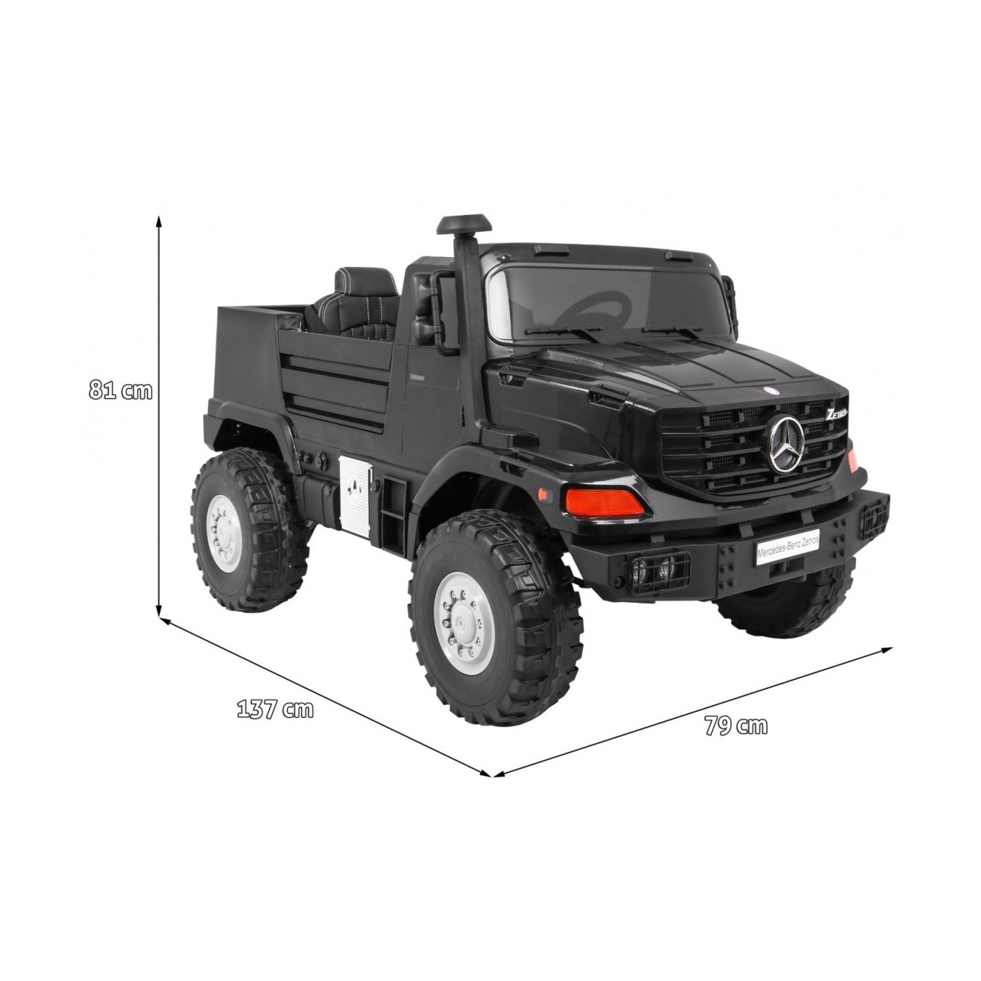 Mercedes-Benz Zetros dětský akumulátorový vůz černý + 2místný + zavazadlový prostor + dálkové ovládání