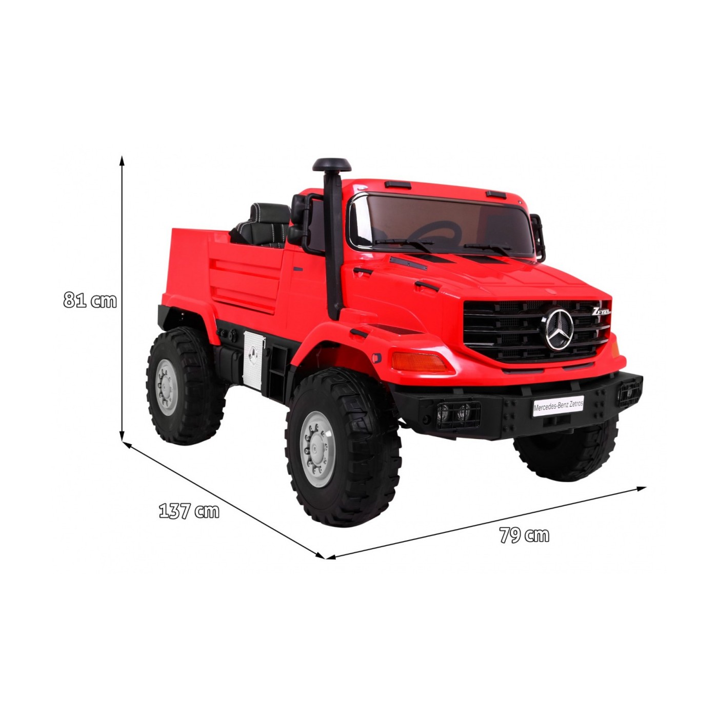 Dětský akumulátorový vůz Mercedes-Benz Zetros červený + 2místný + zavazadlový prostor + dálkové ovládání