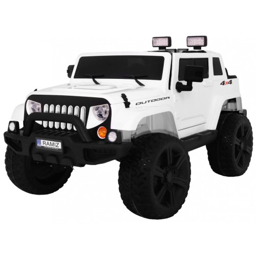 Dětský bateriový vůz Mighty Jeep bílá + 2místný + 4x4 pohon + 2 nosiče zavazadel