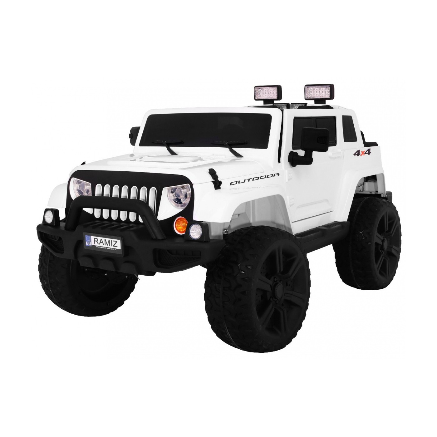 Dětský bateriový vůz Mighty Jeep bílá + 2místný + 4x4 pohon + 2 nosiče zavazadel