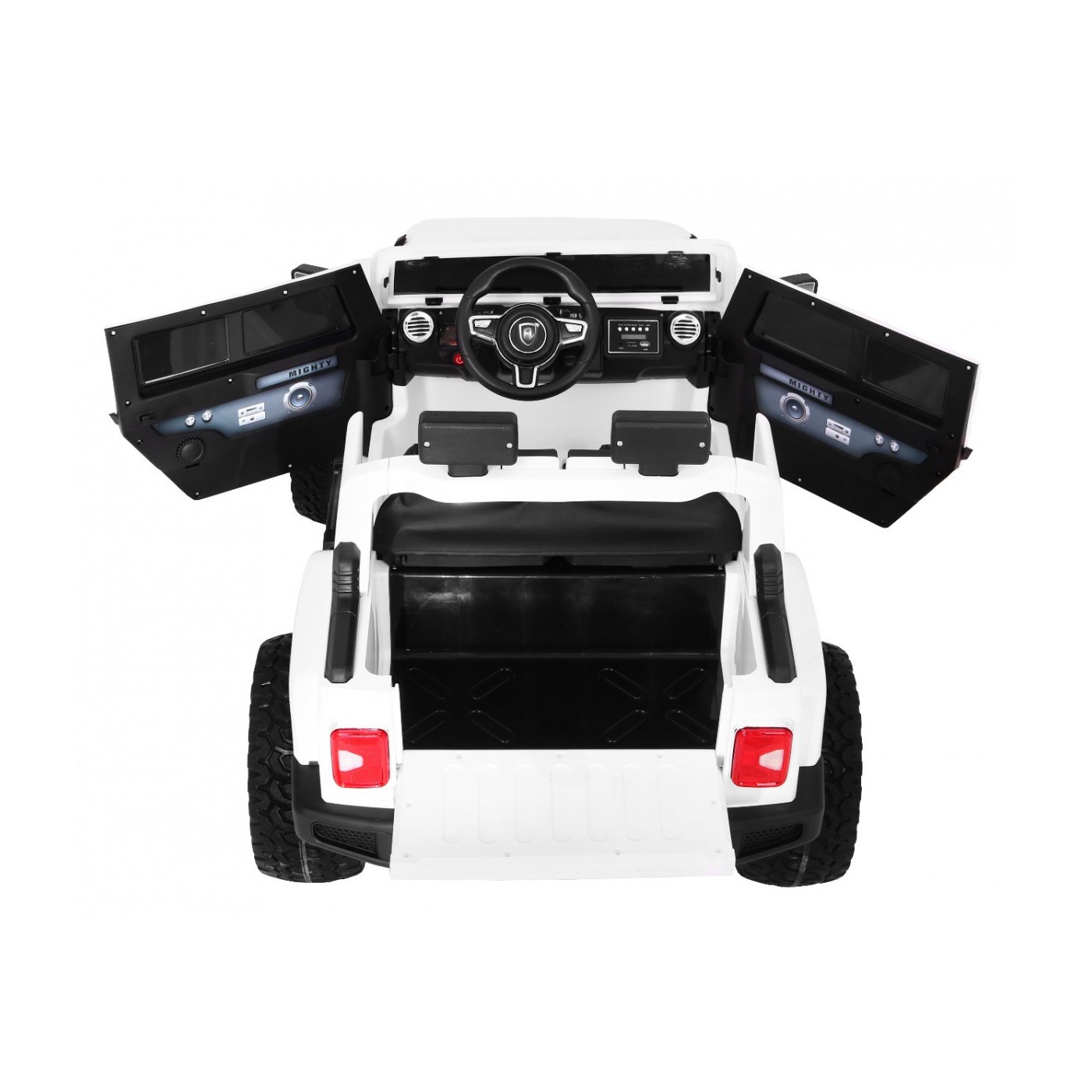 Dětský bateriový vůz Mighty Jeep bílá + 2místný + 4x4 pohon + 2 nosiče zavazadel