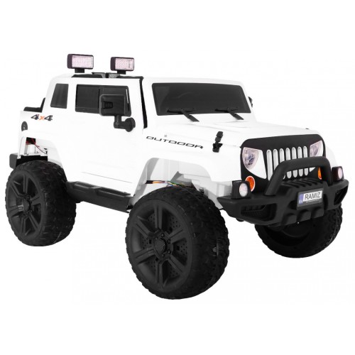 Dětský bateriový vůz Mighty Jeep bílá + 2místný + 4x4 pohon + 2 nosiče zavazadel