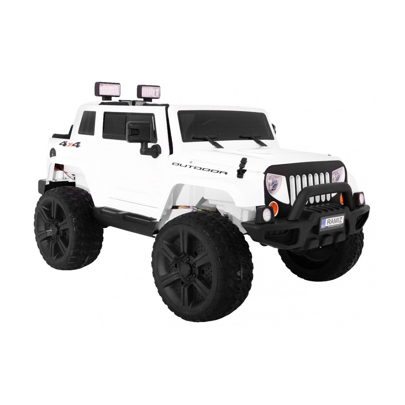 Dětský bateriový vůz Mighty Jeep bílá + 2místný + 4x4 pohon + 2 nosiče zavazadel