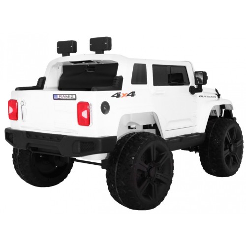 Dětský bateriový vůz Mighty Jeep bílá + 2místný + 4x4 pohon + 2 nosiče zavazadel