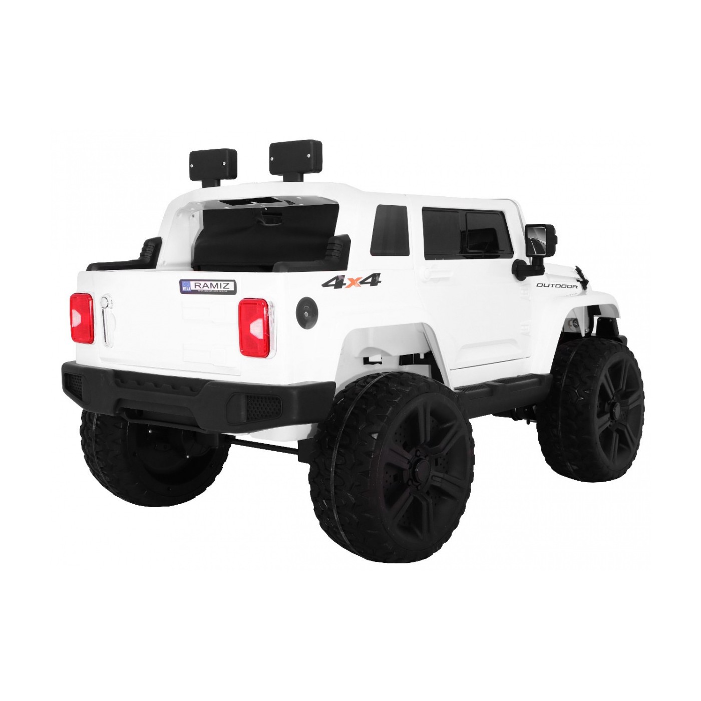 Dětský bateriový vůz Mighty Jeep bílá + 2místný + 4x4 pohon + 2 nosiče zavazadel