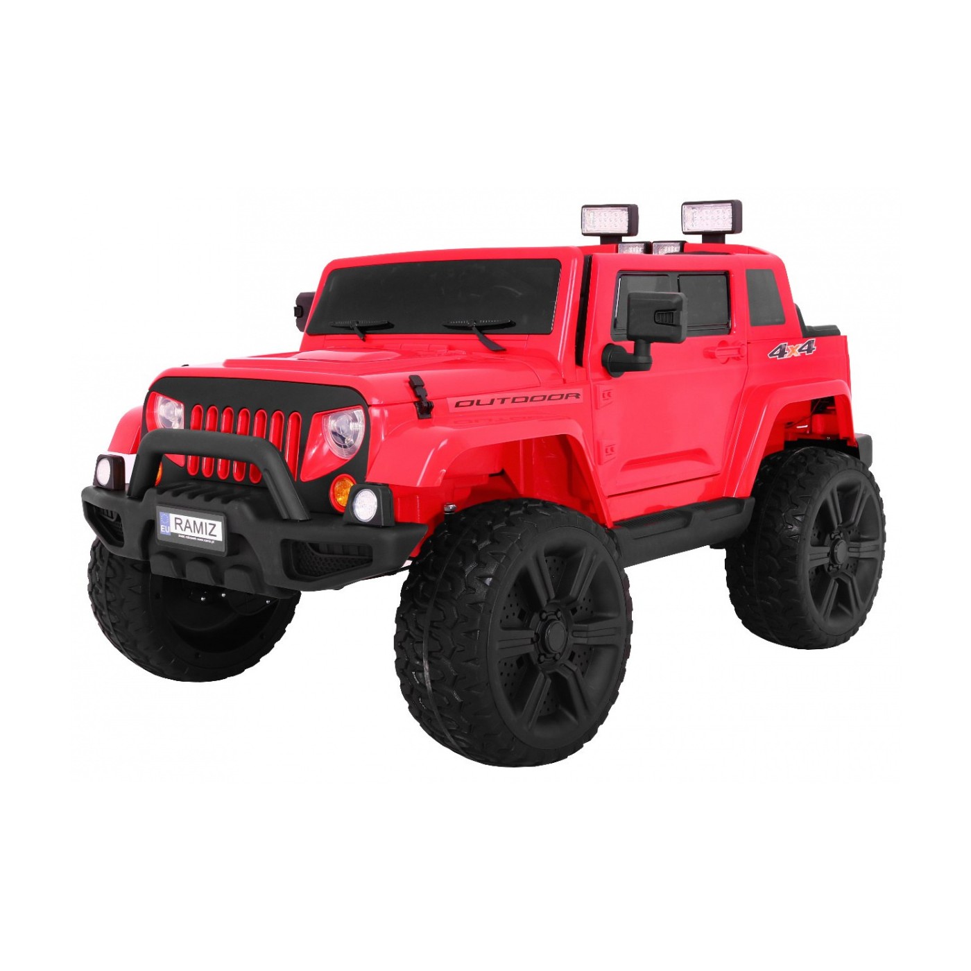 Dětský dobíjecí vůz Mighty Jeep červený + 2místný + 4x4 Drive + 2 nosiče zavazadel