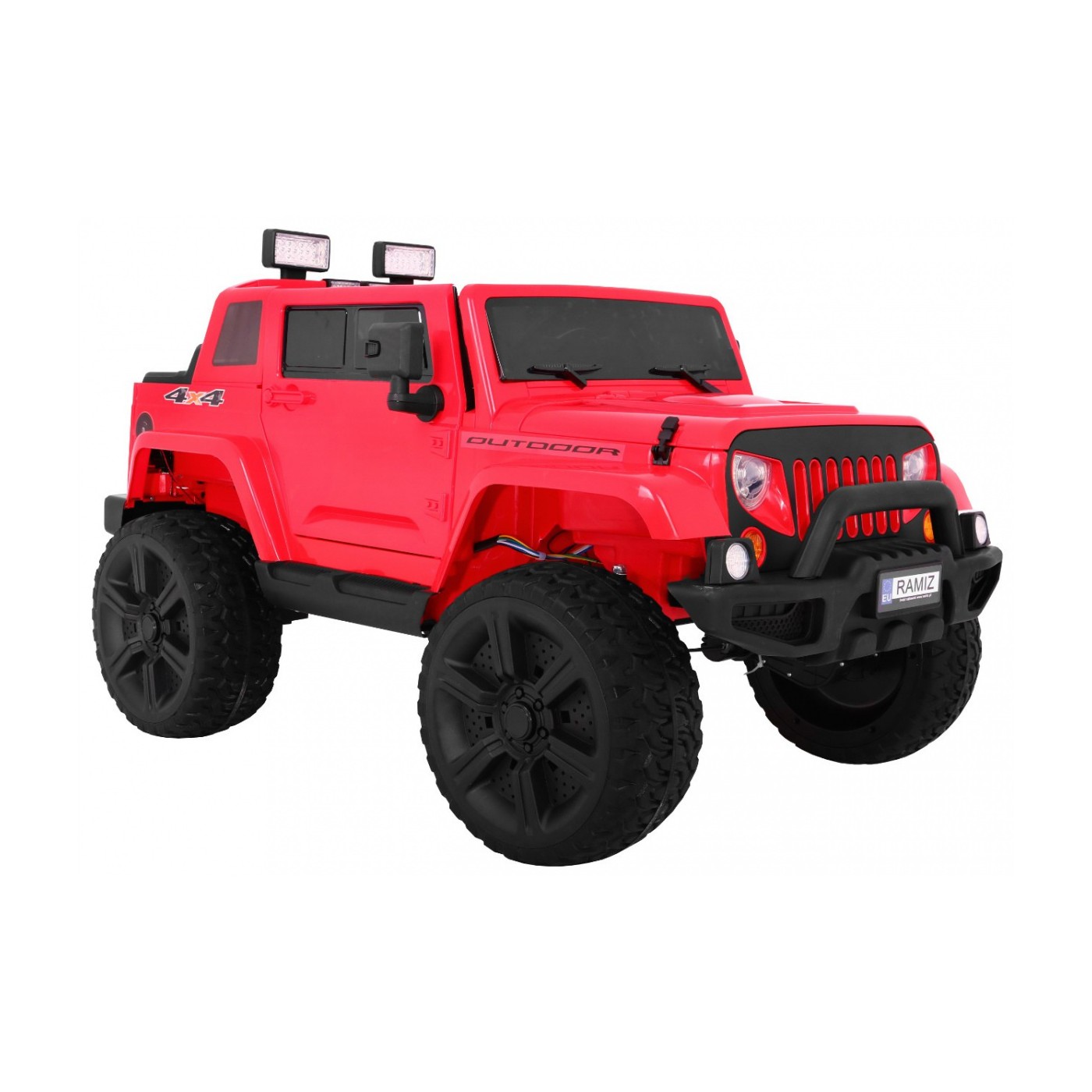 Dětský dobíjecí vůz Mighty Jeep červený + 2místný + 4x4 Drive + 2 nosiče zavazadel