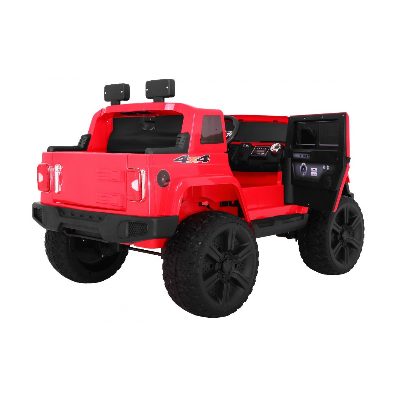 Dětský dobíjecí vůz Mighty Jeep červený + 2místný + 4x4 Drive + 2 nosiče zavazadel