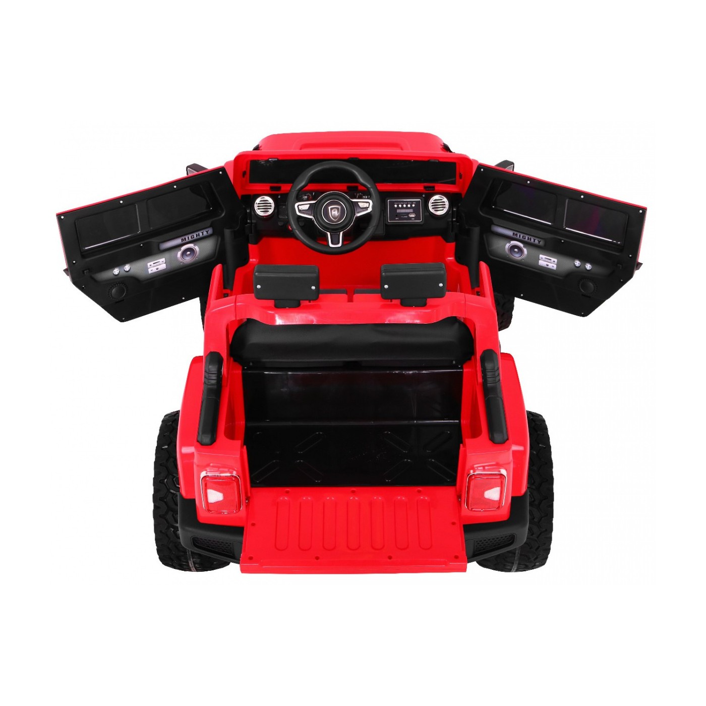 Dětský dobíjecí vůz Mighty Jeep červený + 2místný + 4x4 Drive + 2 nosiče zavazadel
