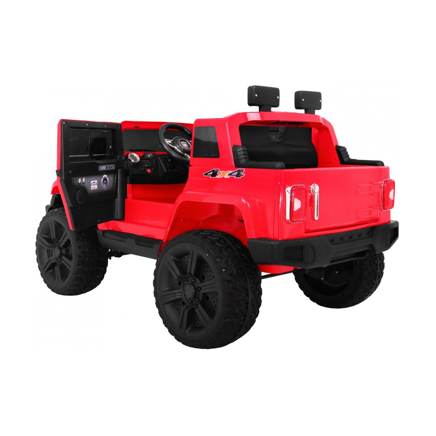 Dětský dobíjecí vůz Mighty Jeep červený + 2místný + 4x4 Drive + 2 nosiče zavazadel