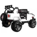 Jeep Monster 4x4 děti off-road auto bílé dálkové nastavení sedadla pomalý start MP3 LED kufr batoh
