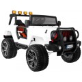 Jeep Monster 4x4 děti off-road auto bílé dálkové nastavení sedadla pomalý start MP3 LED kufr batoh
