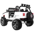 Jeep Monster 4x4 děti off-road auto bílé dálkové nastavení sedadla pomalý start MP3 LED kufr batoh