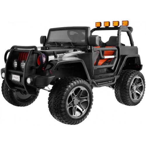 Jeep Monster 4x4 Dětské terénní auto černé + dálkové + nastavení sedadla + pomalý start + MP3 LED + kufr + batoh