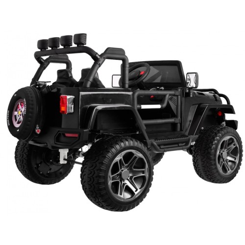 Jeep Monster 4x4 Dětské terénní auto černé + dálkové + nastavení sedadla + pomalý start + MP3 LED + kufr + batoh