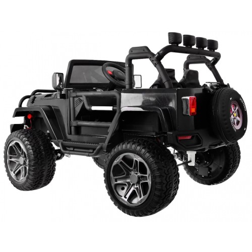 Jeep Monster 4x4 Dětské terénní auto černé + dálkové + nastavení sedadla + pomalý start + MP3 LED + kufr + batoh