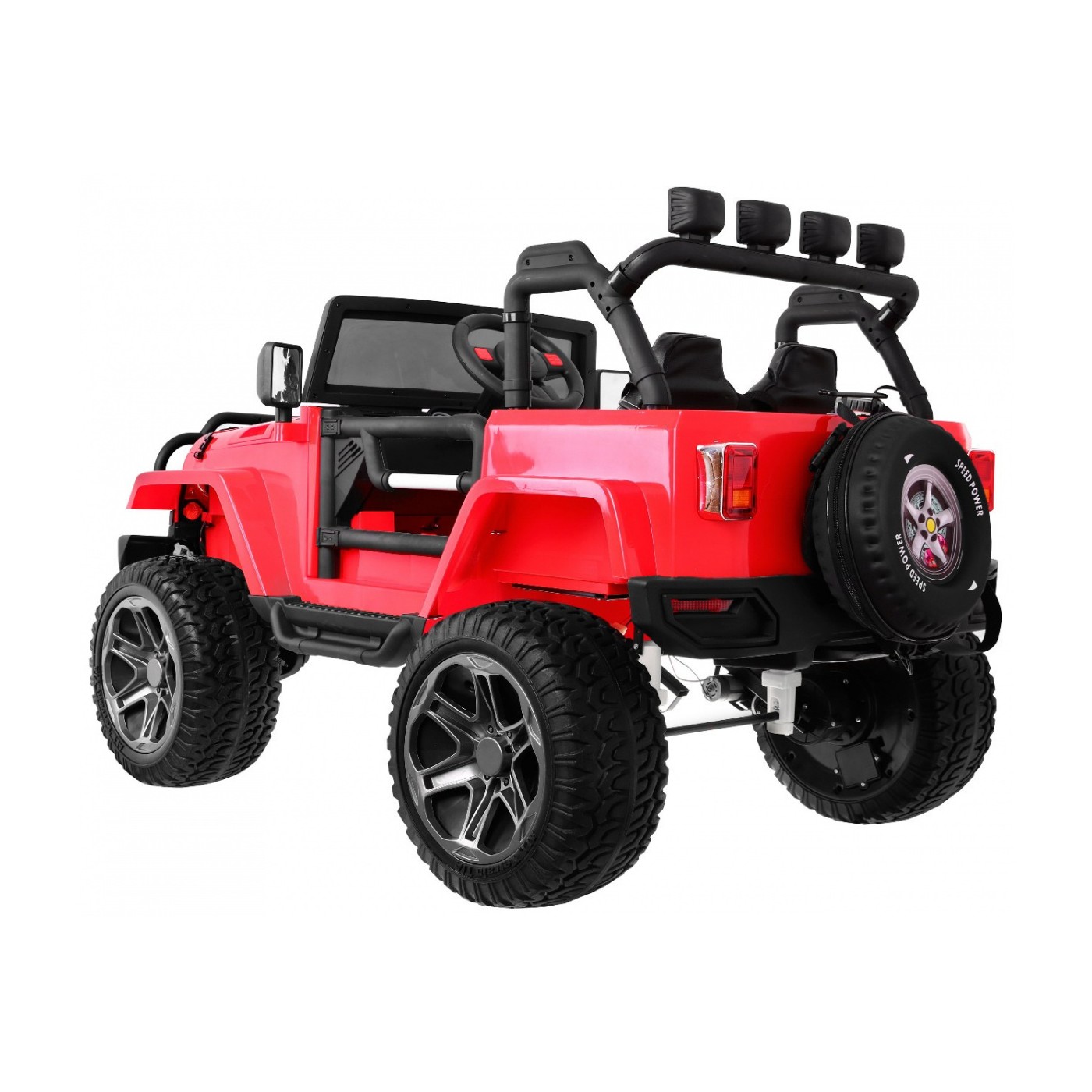 Jeep Monster 4x4 děti off-road auto červené dálkové nastavení sedadla MP3 LED kufr batoh