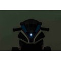 BMW HP4 dětský bateriový motor modrý + 3 kola + LED + MP3 USB + ekologická kůže