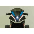 BMW HP4 dětský bateriový motor modrý + 3 kola + LED + MP3 USB + ekologická kůže