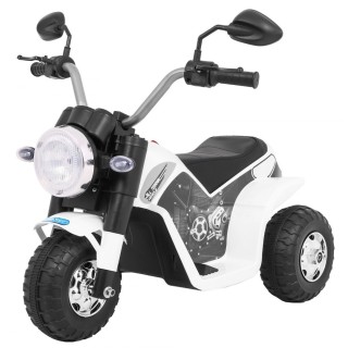 MiniBike Dětské Dobíjecí Kolo Bílý Zvuk LED Světla Eco Kůže