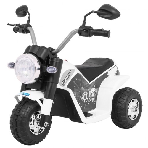 MiniBike Dětské Dobíjecí Kolo Bílý Zvuk LED Světla Eco Kůže