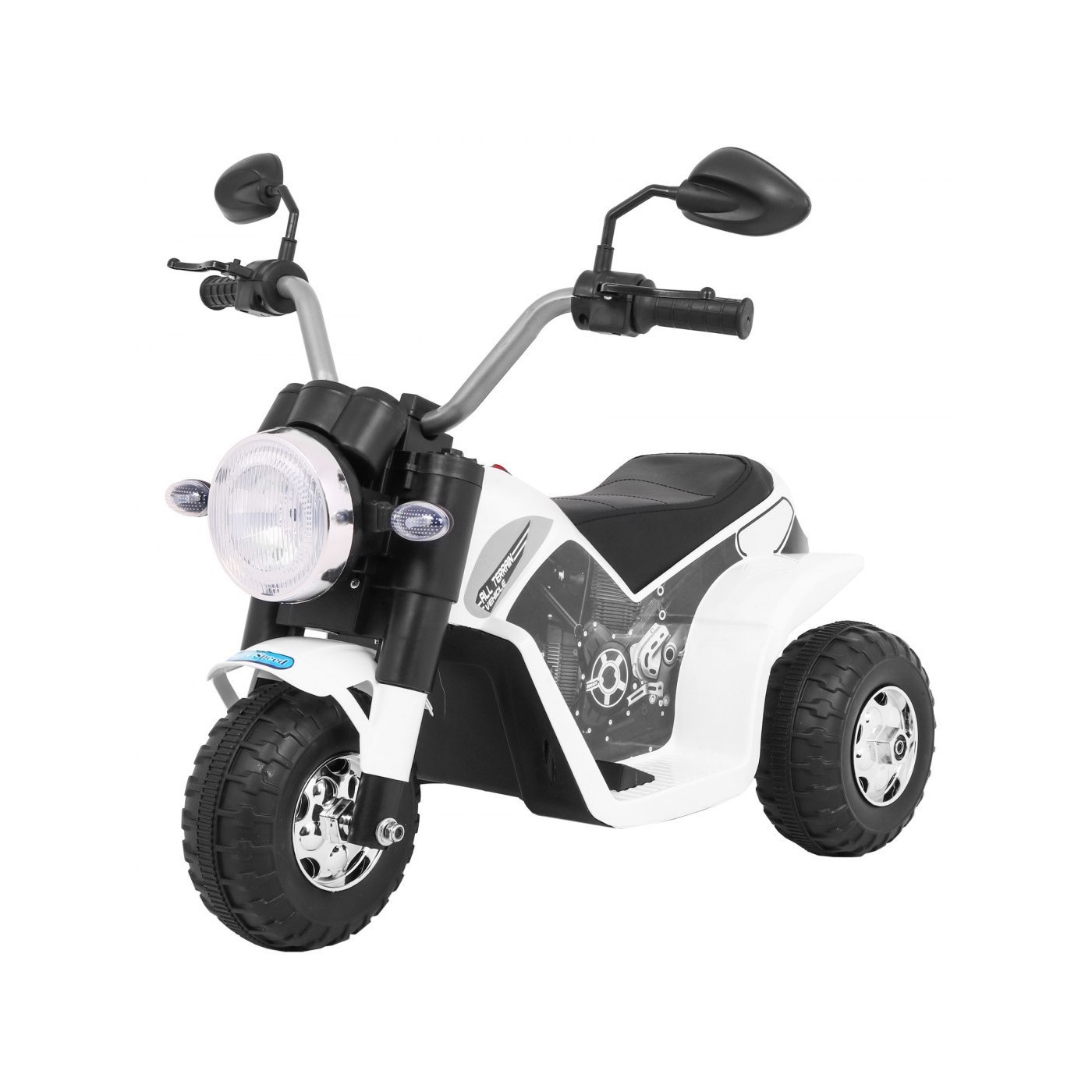 MiniBike Dětské Dobíjecí Kolo Bílý Zvuk LED Světla Eco Kůže