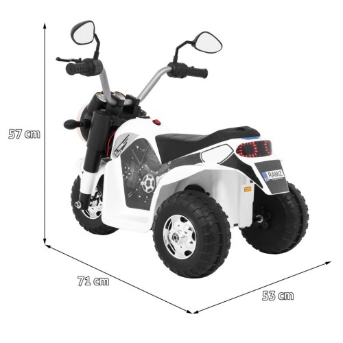 MiniBike Dětské Dobíjecí Kolo Bílý Zvuk LED Světla Eco Kůže