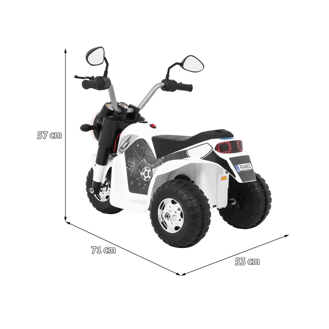 MiniBike Dětské Dobíjecí Kolo Bílý Zvuk LED Světla Eco Kůže
