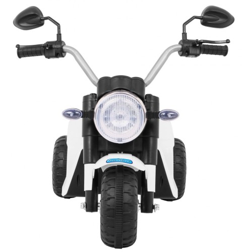 MiniBike Dětské Dobíjecí Kolo Bílý Zvuk LED Světla Eco Kůže