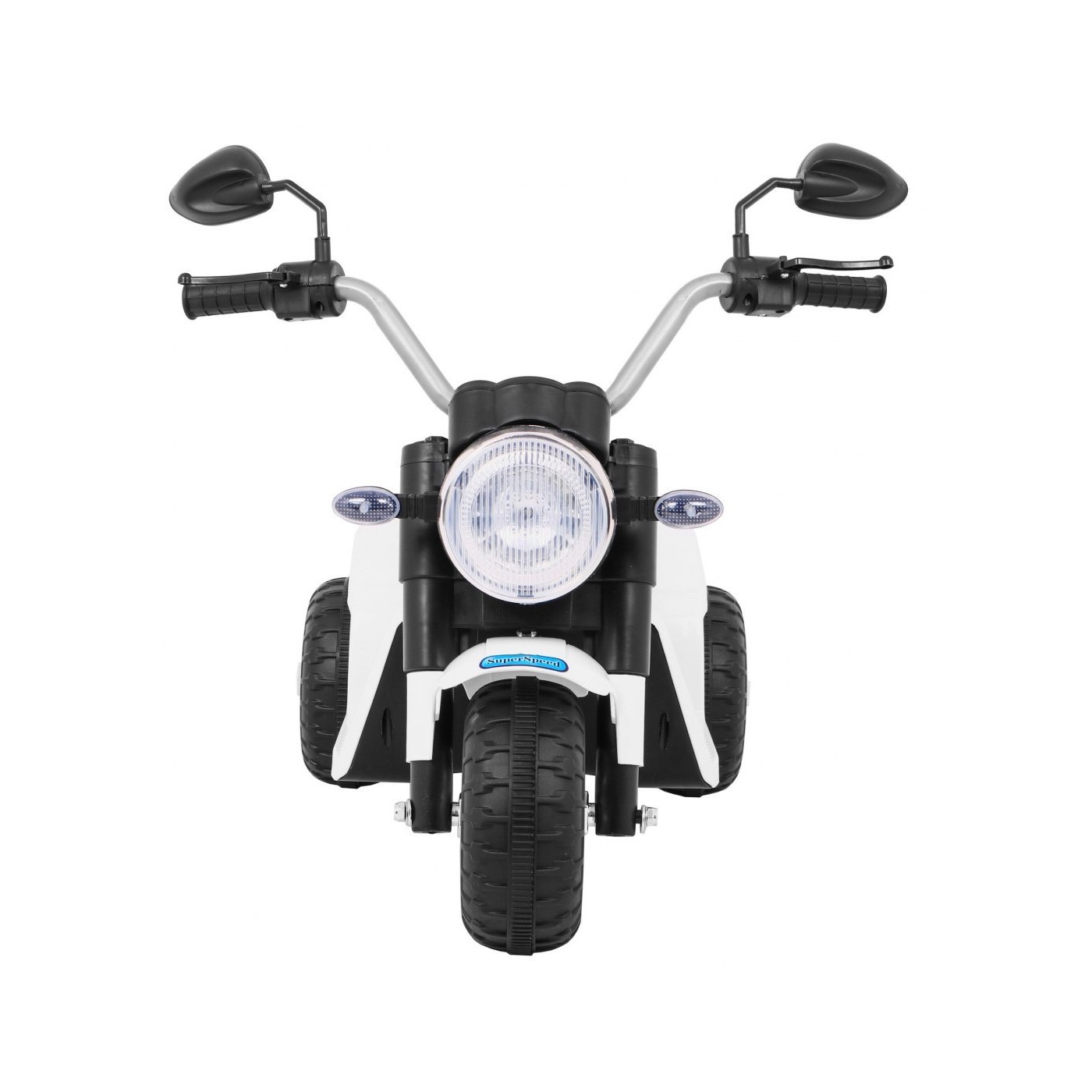 MiniBike Dětské Dobíjecí Kolo Bílý Zvuk LED Světla Eco Kůže