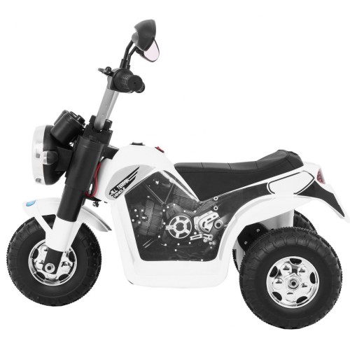 MiniBike Dětské Dobíjecí Kolo Bílý Zvuk LED Světla Eco Kůže