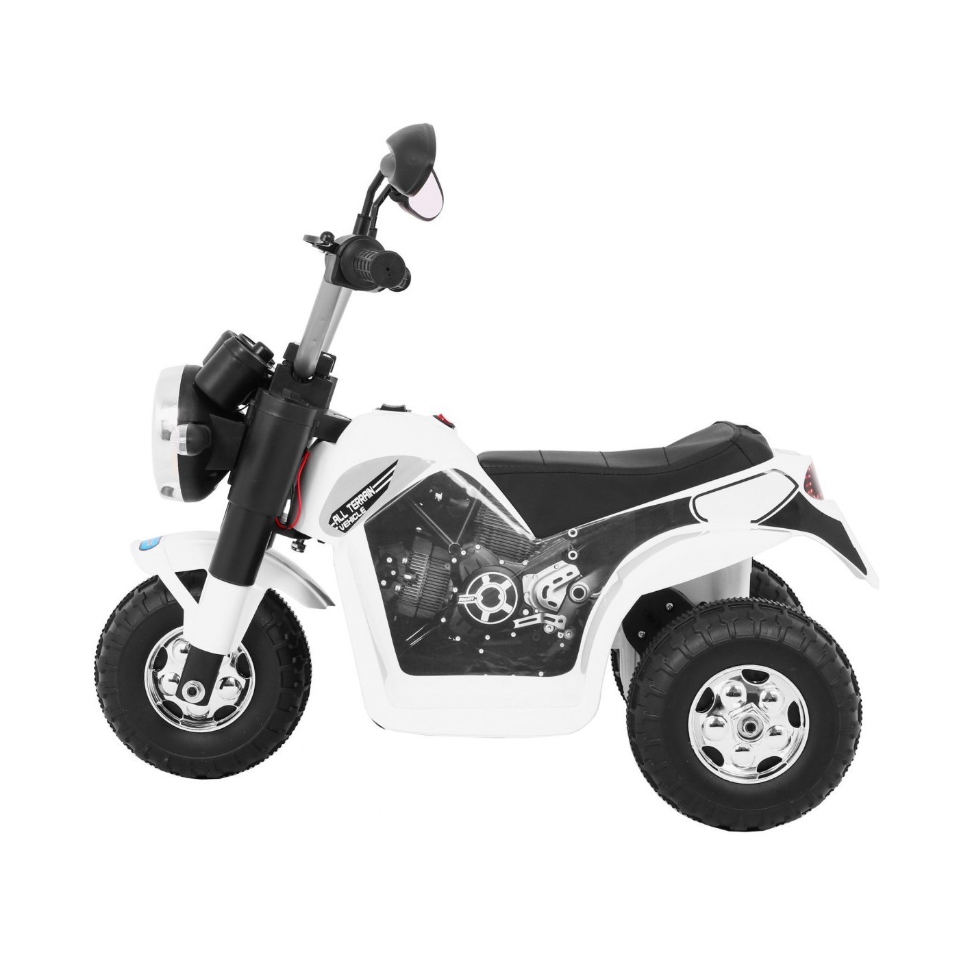 MiniBike Dětské Dobíjecí Kolo Bílý Zvuk LED Světla Eco Kůže