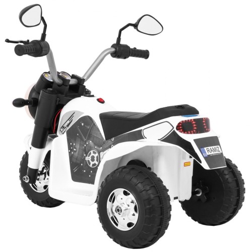 MiniBike Dětské Dobíjecí Kolo Bílý Zvuk LED Světla Eco Kůže