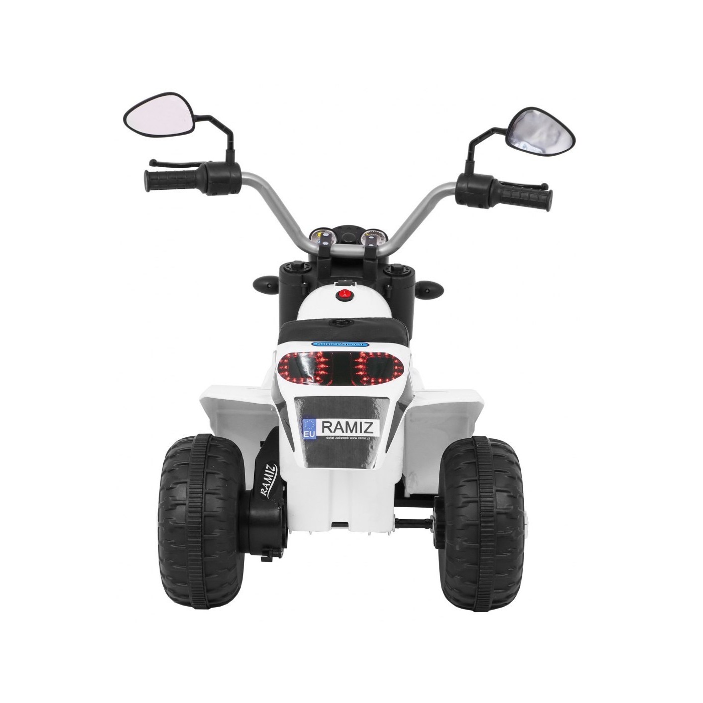 MiniBike Dětské Dobíjecí Kolo Bílý Zvuk LED Světla Eco Kůže